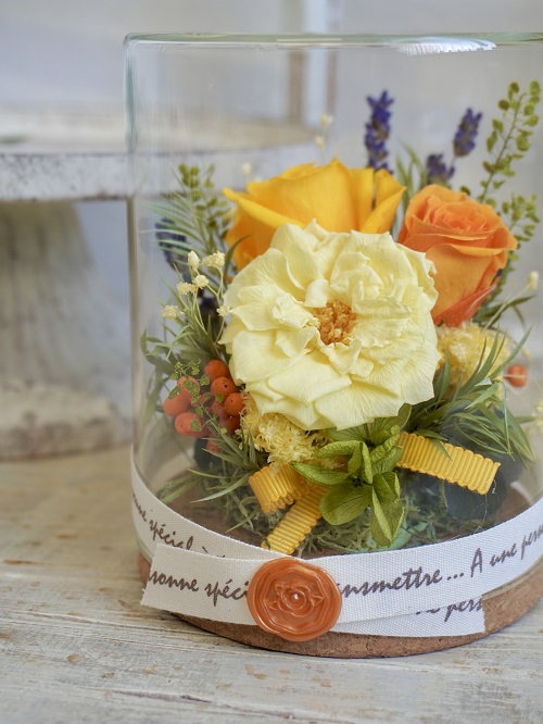 プリザ専花アレンジのイネスモナ（イエロー）